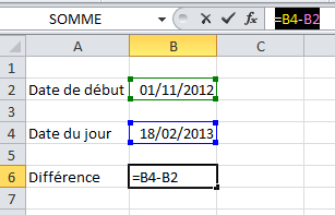 Différence dates Excel