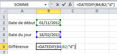 Fonction DATEDIF Excel